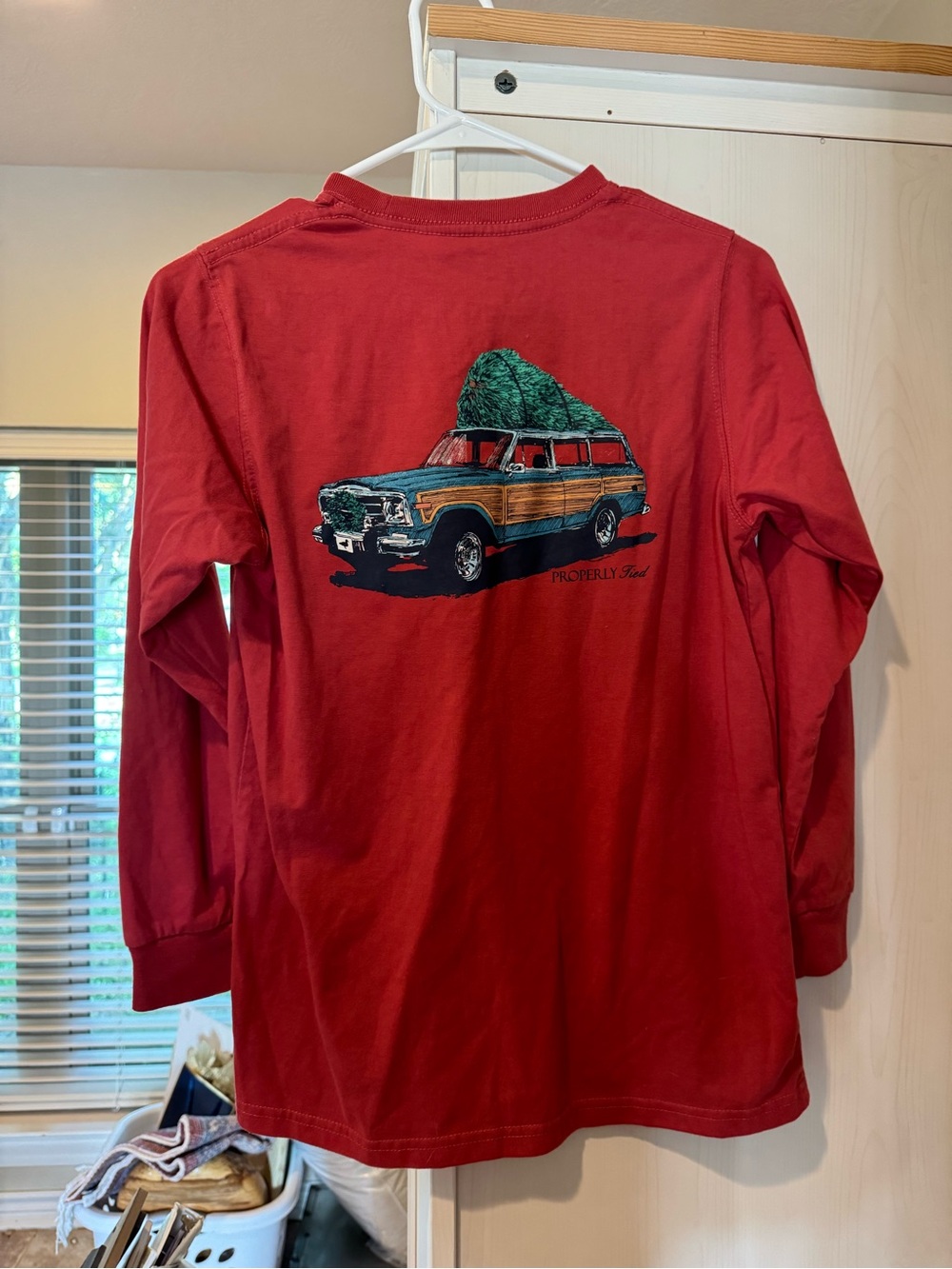 Kids Red Long-Sleeve Tee with Woody Wagon Graphic